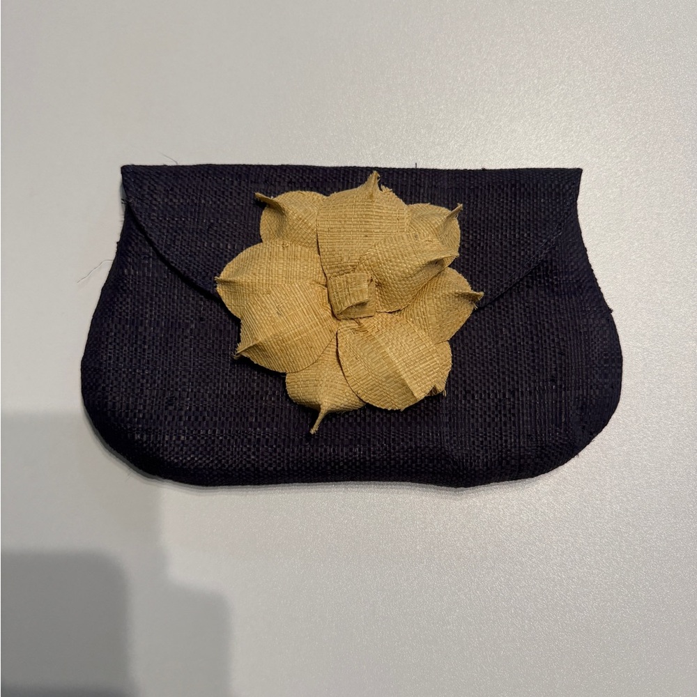 Blue Clutch Wristlet with Yellow Floral Accent